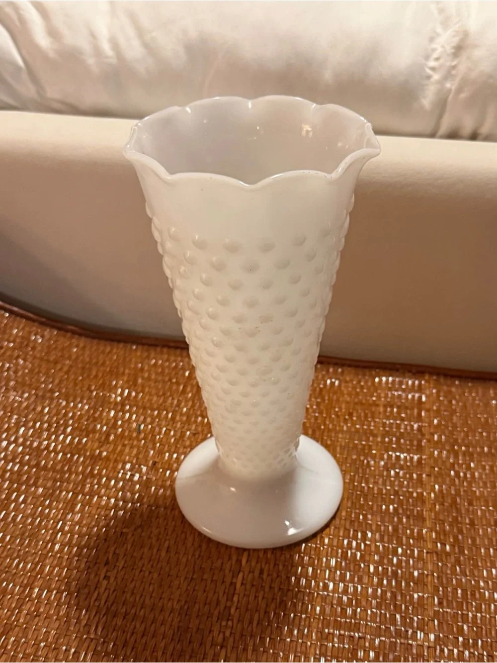 Vintage Fenton Milk Glass Hobnail Vase – Scalloped Rim
